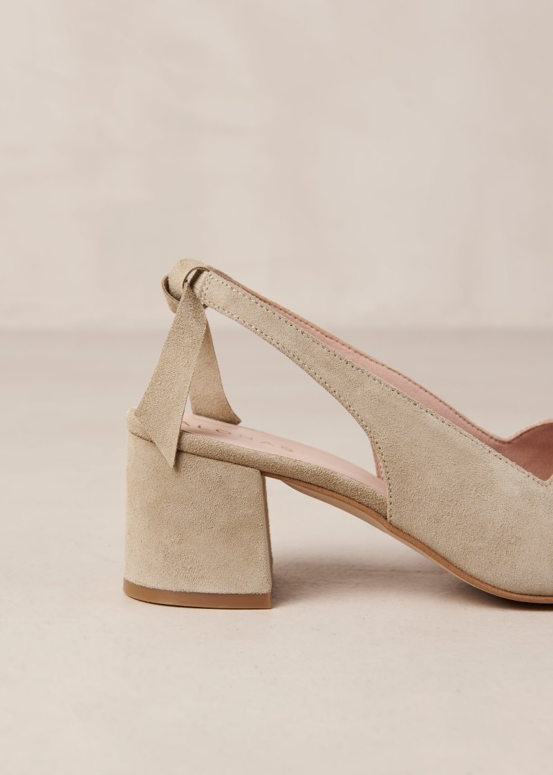 Women's Alohas Charlotte Suede Leather Pumps With Block Heel Heels Beige NZ | G6B-9212