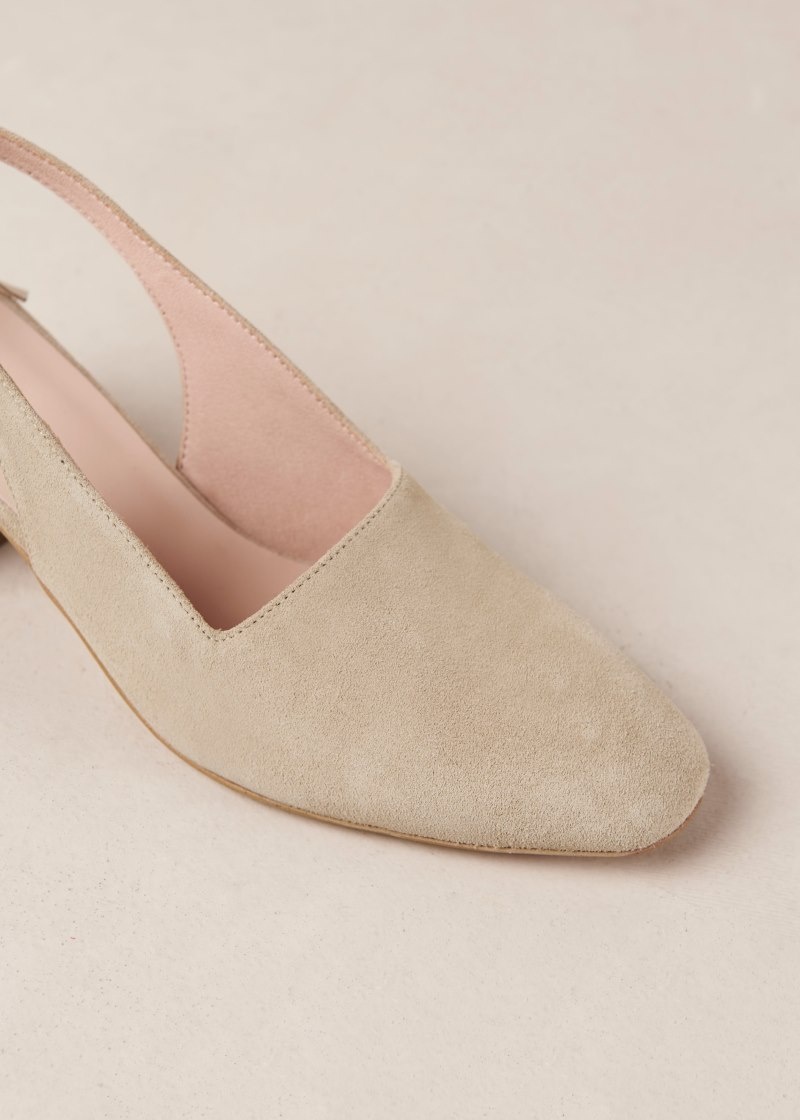 Women's Alohas Charlotte Suede Leather Pumps With Block Heel Heels Beige NZ | G6B-9212