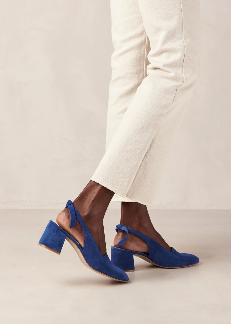 Women's Alohas Charlotte Suede Pumps With Block Heel Pumps Blue NZ | V8Y-8034