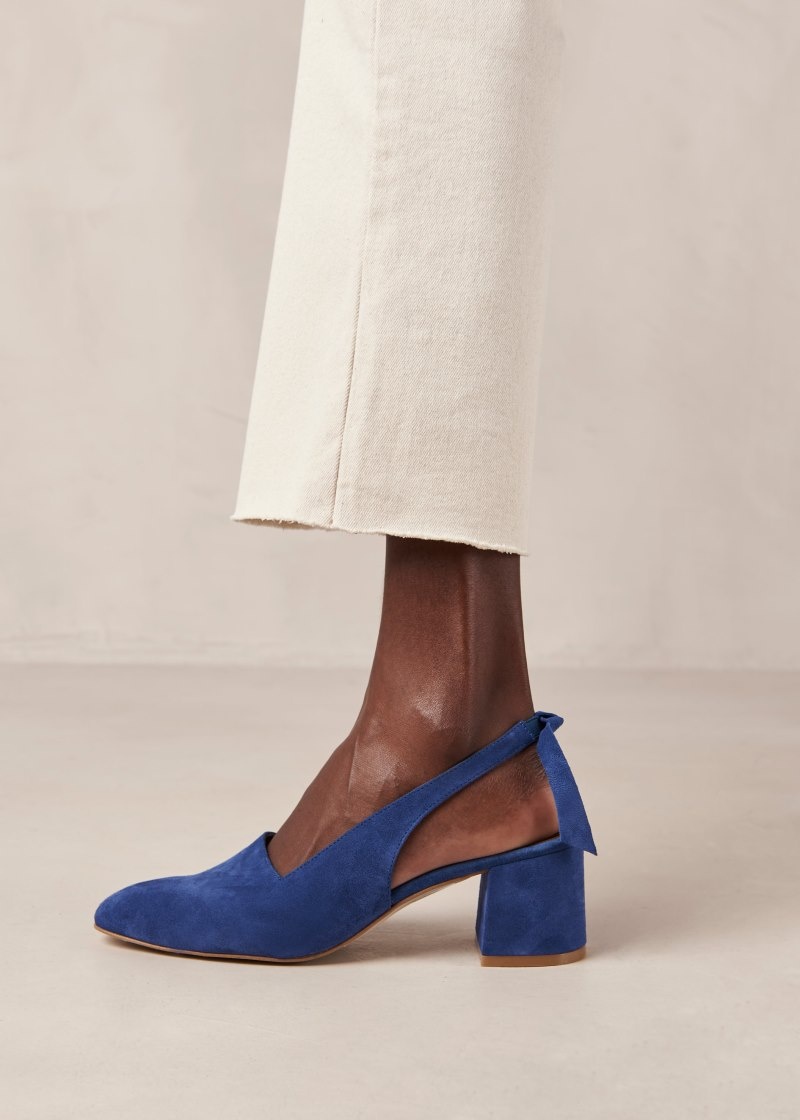 Women's Alohas Charlotte Suede Pumps With Block Heel Pumps Blue NZ | V8Y-8034