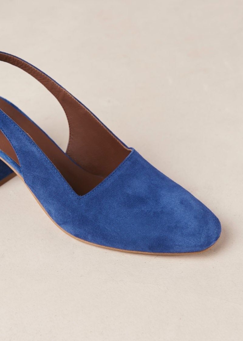 Women's Alohas Charlotte Suede Pumps With Block Heel Pumps Blue NZ | V8Y-8034