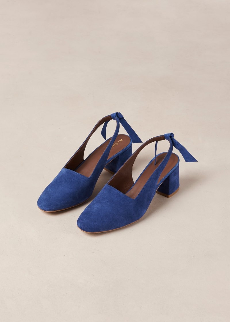 Women's Alohas Charlotte Suede Pumps With Block Heel Pumps Blue NZ | V8Y-8034