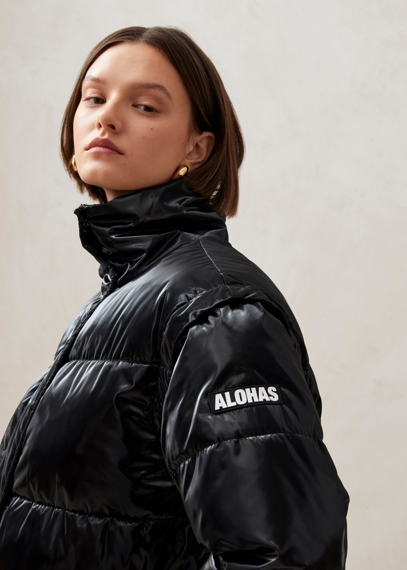 Women's Alohas Chicago Cropped Puffer Jacket Coats Black NZ | U8Z-9559