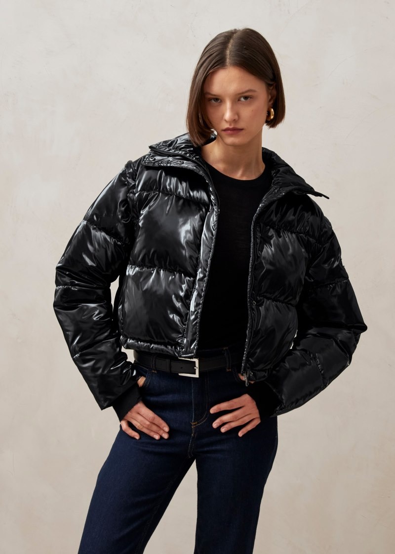 Women's Alohas Chicago Cropped Puffer Jacket Coats Black NZ | U8Z-9559