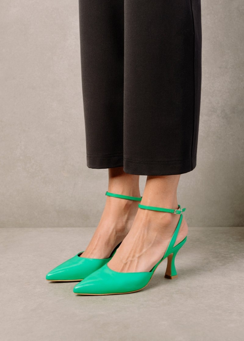 Women's Alohas Cinderella Leather High-heel Pumps Pumps Green NZ | O3P-4530