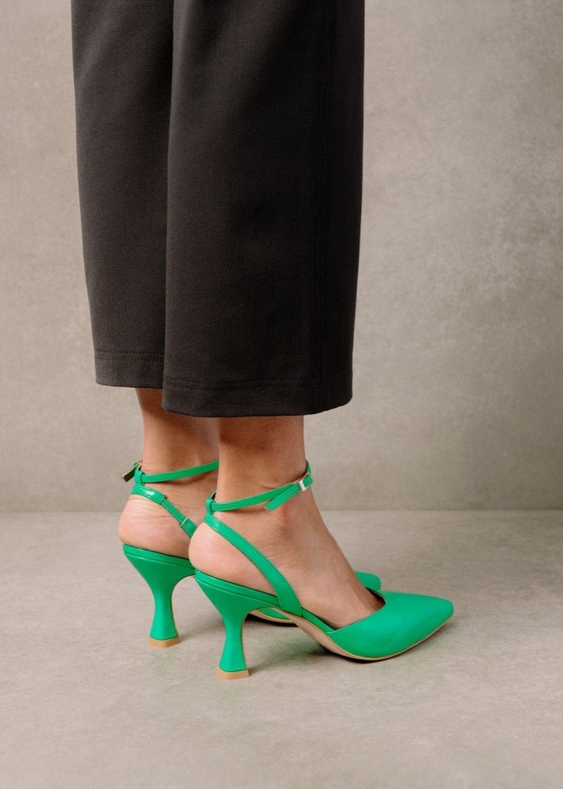 Women's Alohas Cinderella Leather High-heel Pumps Pumps Green NZ | O3P-4530