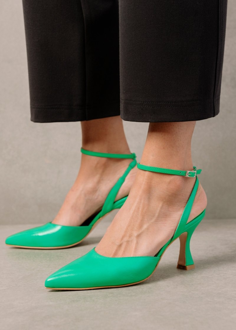 Women's Alohas Cinderella Leather High-heel Pumps Pumps Green NZ | O3P-4530