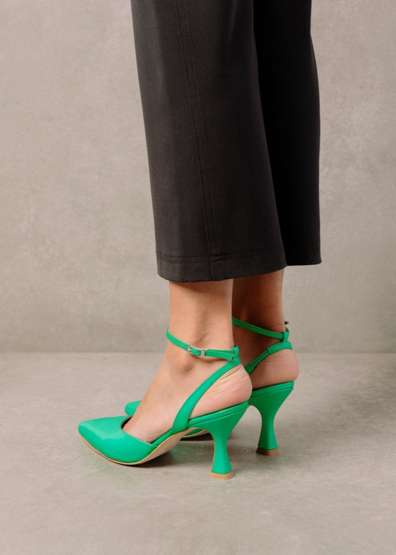 Women's Alohas Cinderella Leather High-heel Pumps Pumps Green NZ | O3P-4530