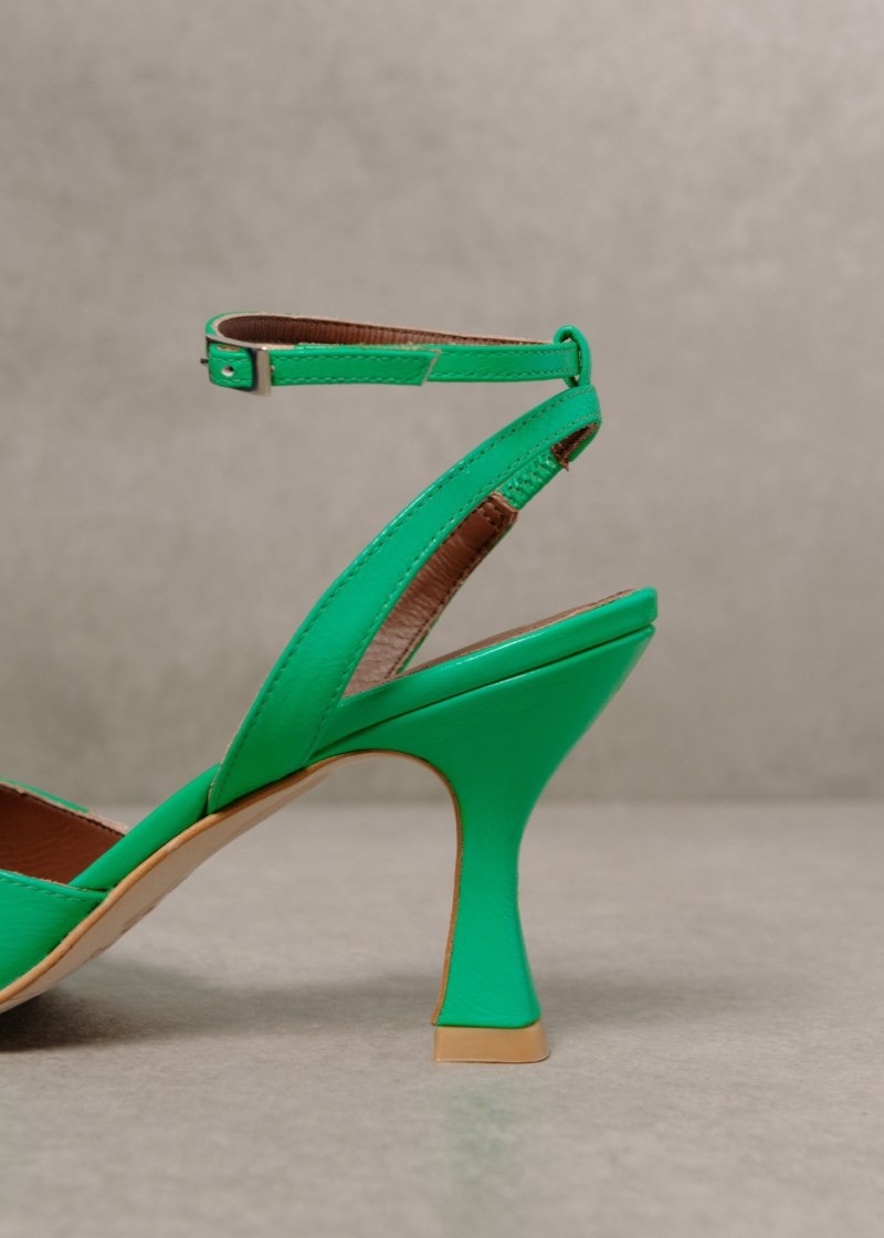 Women's Alohas Cinderella Leather High-heel Pumps Pumps Green NZ | O3P-4530