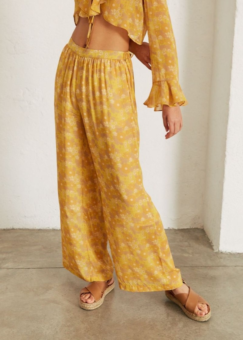 Women's Alohas Cliffhanger High Waisted Pants Flare Pants Yellow Multicolor NZ | Y5J-6223