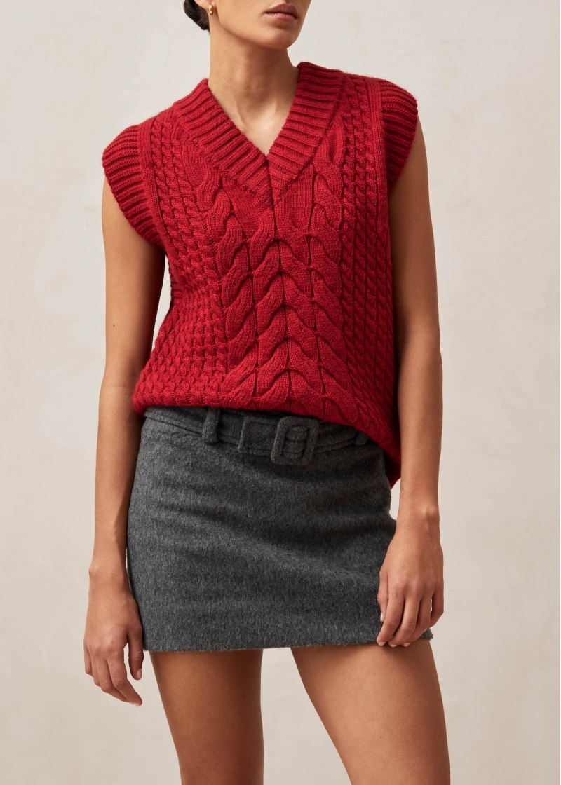 Women's Alohas Cosy Sweater Vest Vests Red NZ | S4Q-3497