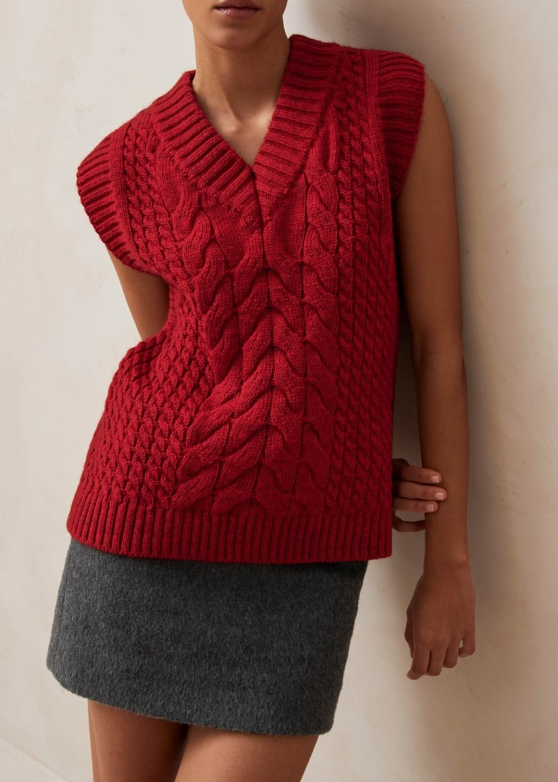 Women's Alohas Cosy Sweater Vest Vests Red NZ | S4Q-3497