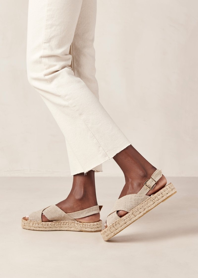 Women's Alohas Crossed Cotton Canvas Cross-strap Espadrilles With Platform Soles Espadrilles Beige NZ | V6K-7140