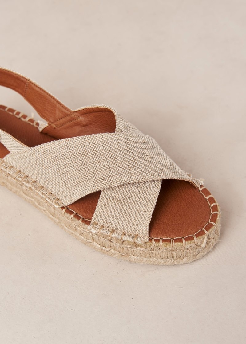 Women's Alohas Crossed Cotton Canvas Cross-strap Espadrilles With Platform Soles Espadrilles Beige NZ | V6K-7140