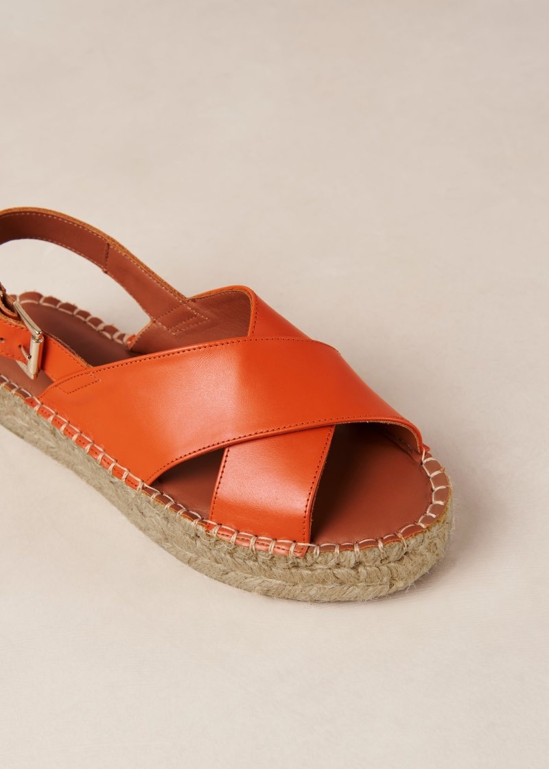 Women's Alohas Crossed Leather Cross-strap Espadrilles With Platform Soles Espadrilles Orange NZ | W4N-6712