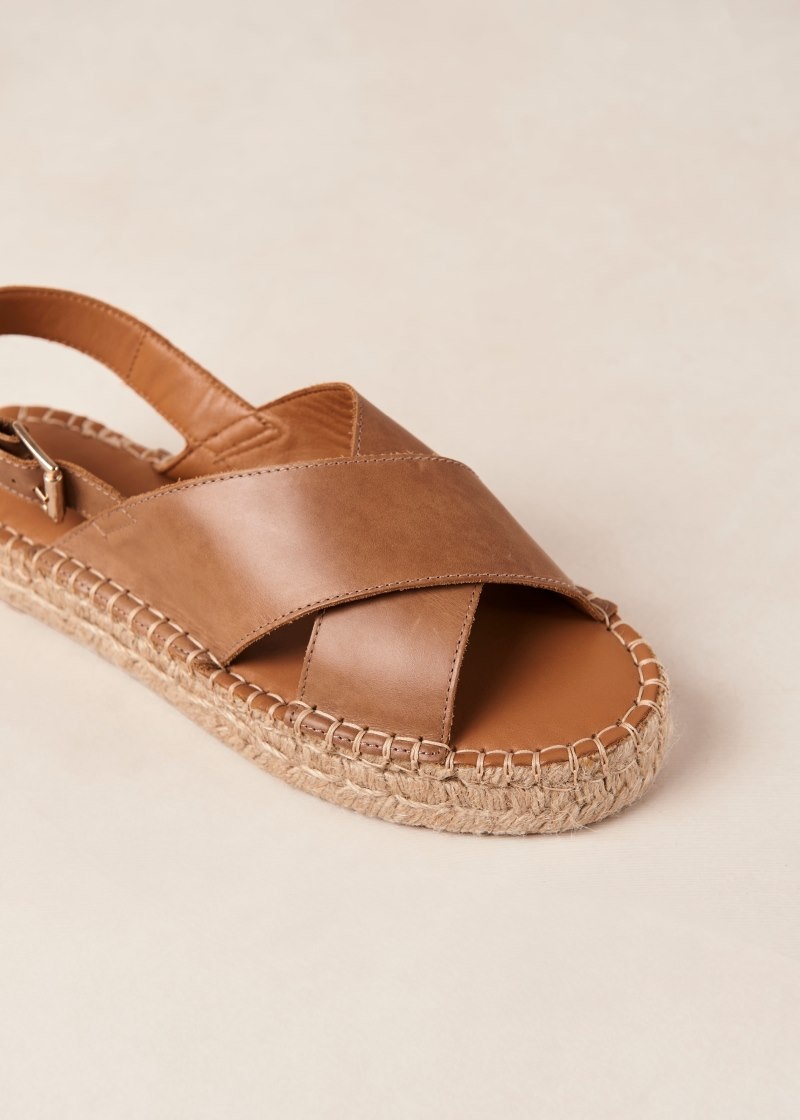 Women's Alohas Crossed Leather Cross-strap Espadrilles With Platform Soles Espadrilles Brown NZ | L0D-9723