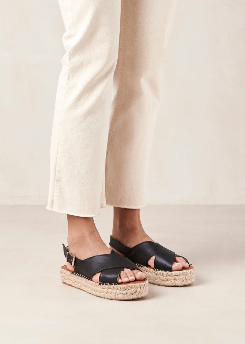 Women's Alohas Crossed Vegan Espadrilles With Ankle Strap Espadrilles Black NZ | Q3M-6203