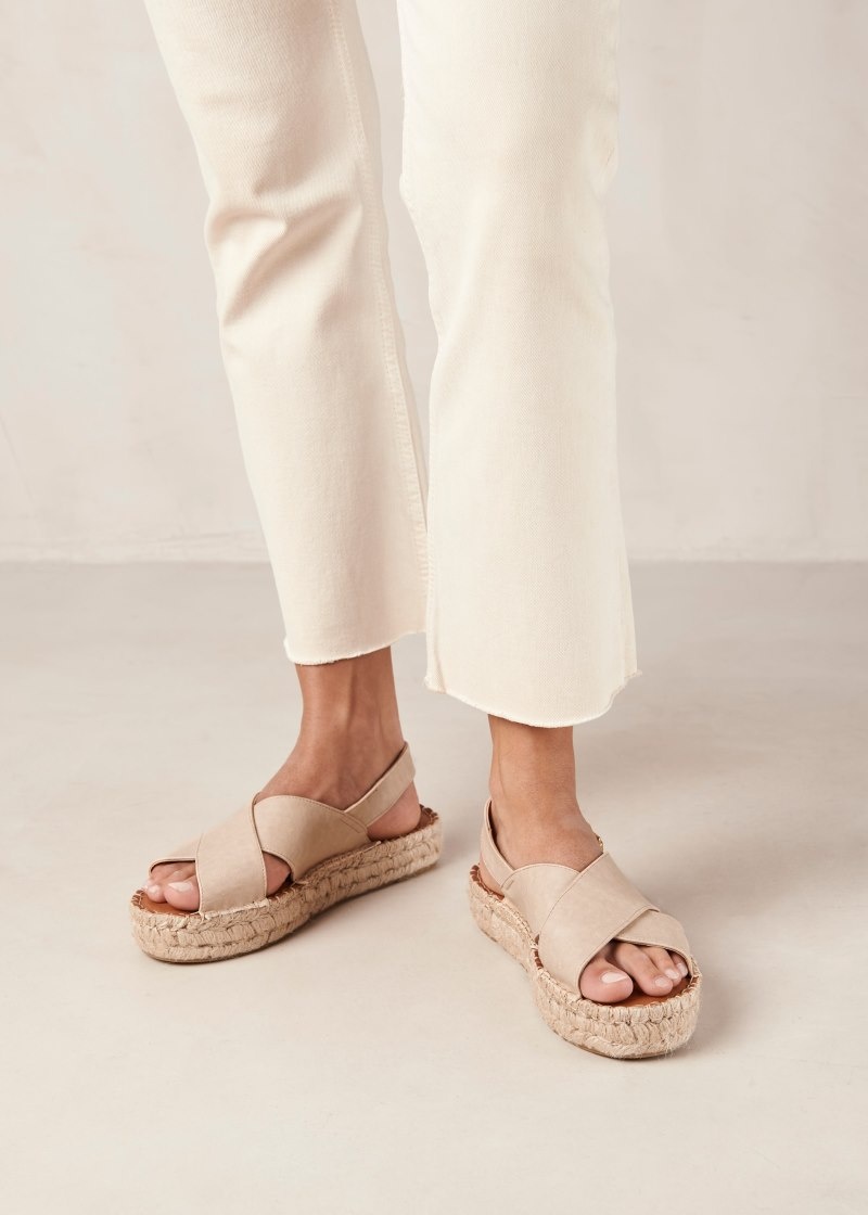 Women's Alohas Crossed Vegan Espadrilles With Ankle Strap Espadrilles Cream NZ | O6X-3614