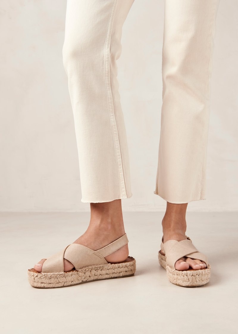 Women's Alohas Crossed Vegan Espadrilles With Ankle Strap Espadrilles Cream NZ | O6X-3614