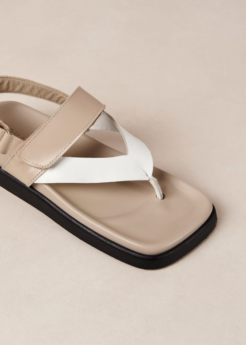 Women's Alohas Decade Leather Thong Sandals With Ankle Strap Sandals White / Brown NZ | O4X-4885