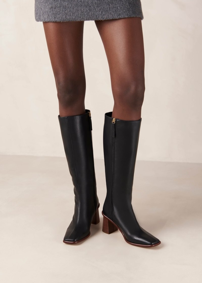 Women's Alohas East Leather Knee-high Boots With Block Heel Knee High Boots Black NZ | L8Q-6271