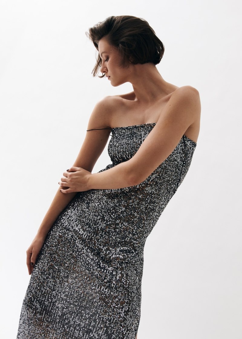 Women\'s Alohas Elmi Sequin Slip Dress Dresses Silver NZ | G5G-3509