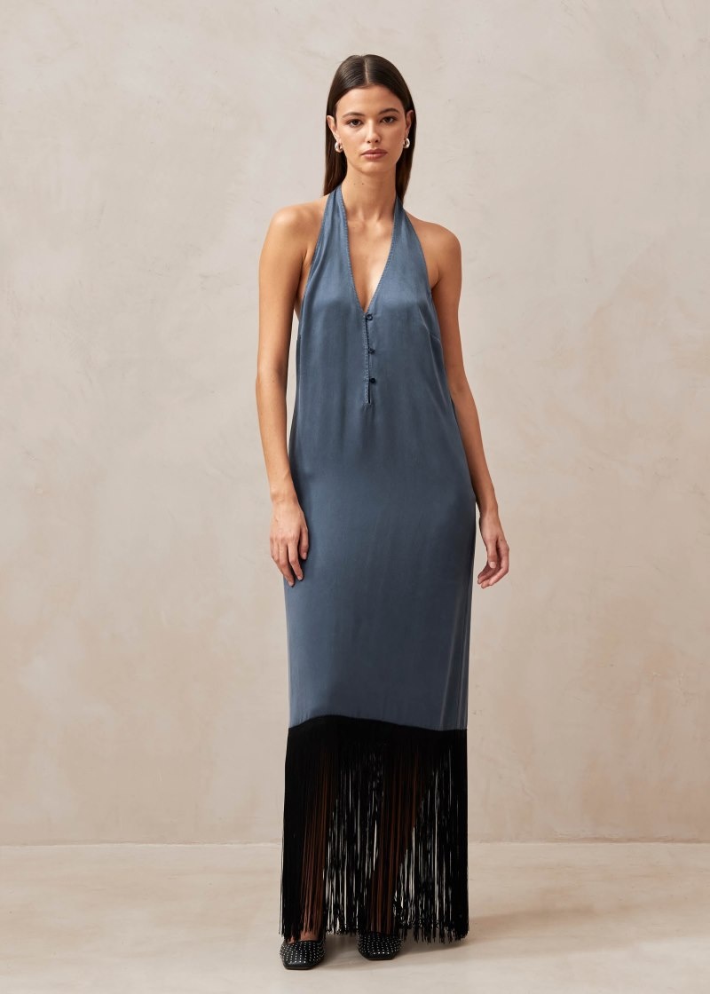 Women's Alohas Fleck Fringe Dress Dresses Blue Grey NZ | U8K-0390