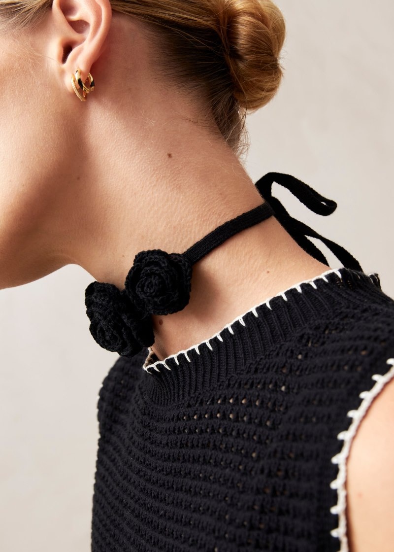 Women's Alohas Fleur Cotton Crochet Chocker Necklaces Black NZ | S0I-4591