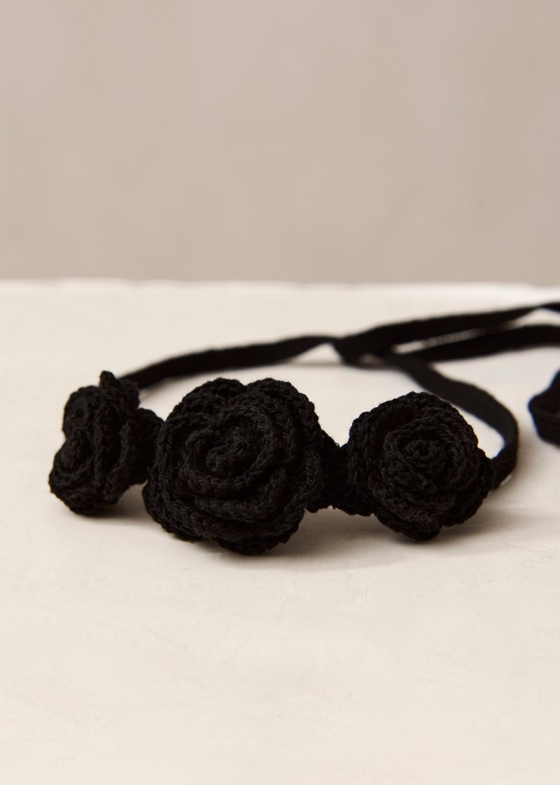 Women's Alohas Fleur Cotton Crochet Chocker Necklaces Black NZ | S0I-4591