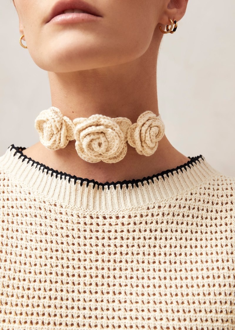 Women's Alohas Fleur Cotton Crochet Chocker Necklaces Cream NZ | R3K-5364