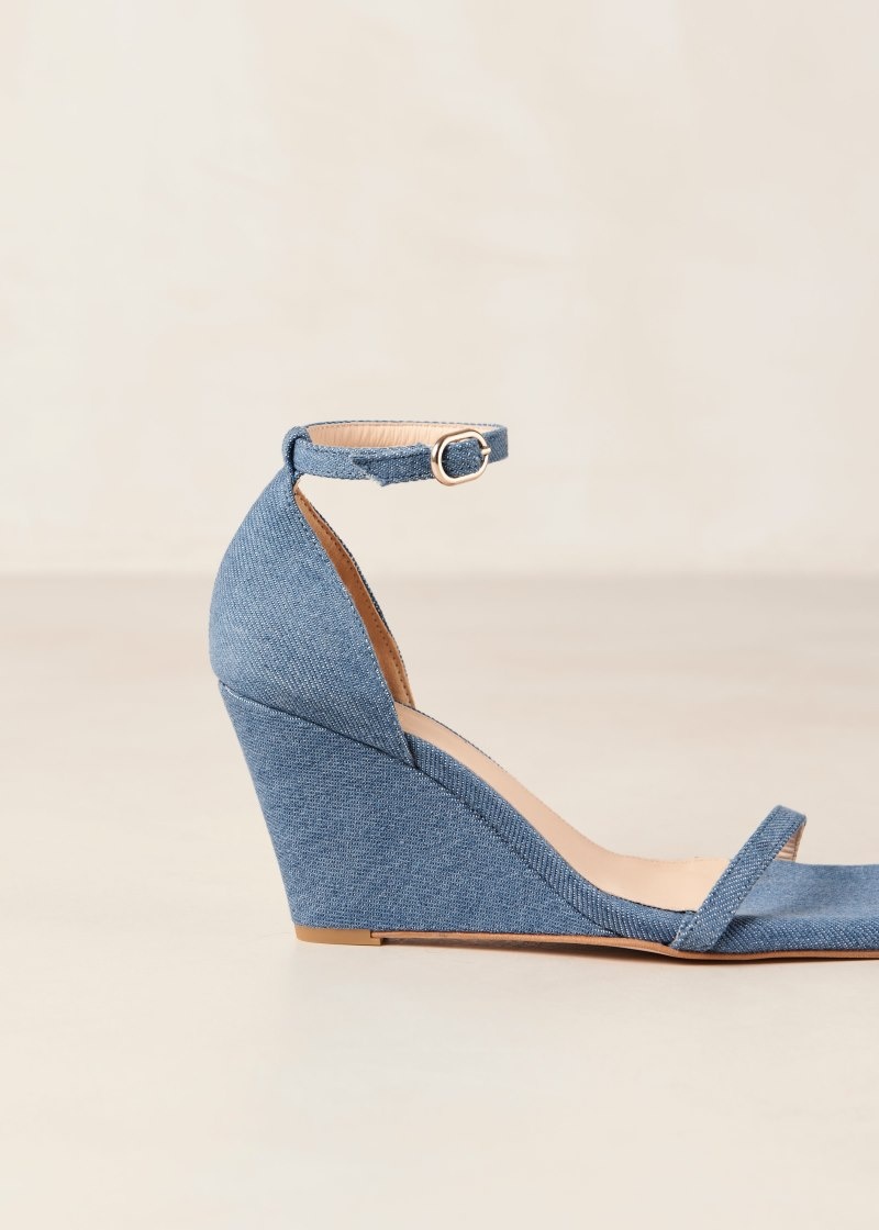 Women's Alohas Gata Denim Wedge Sandals Sandals Blue NZ | R4Y-8822