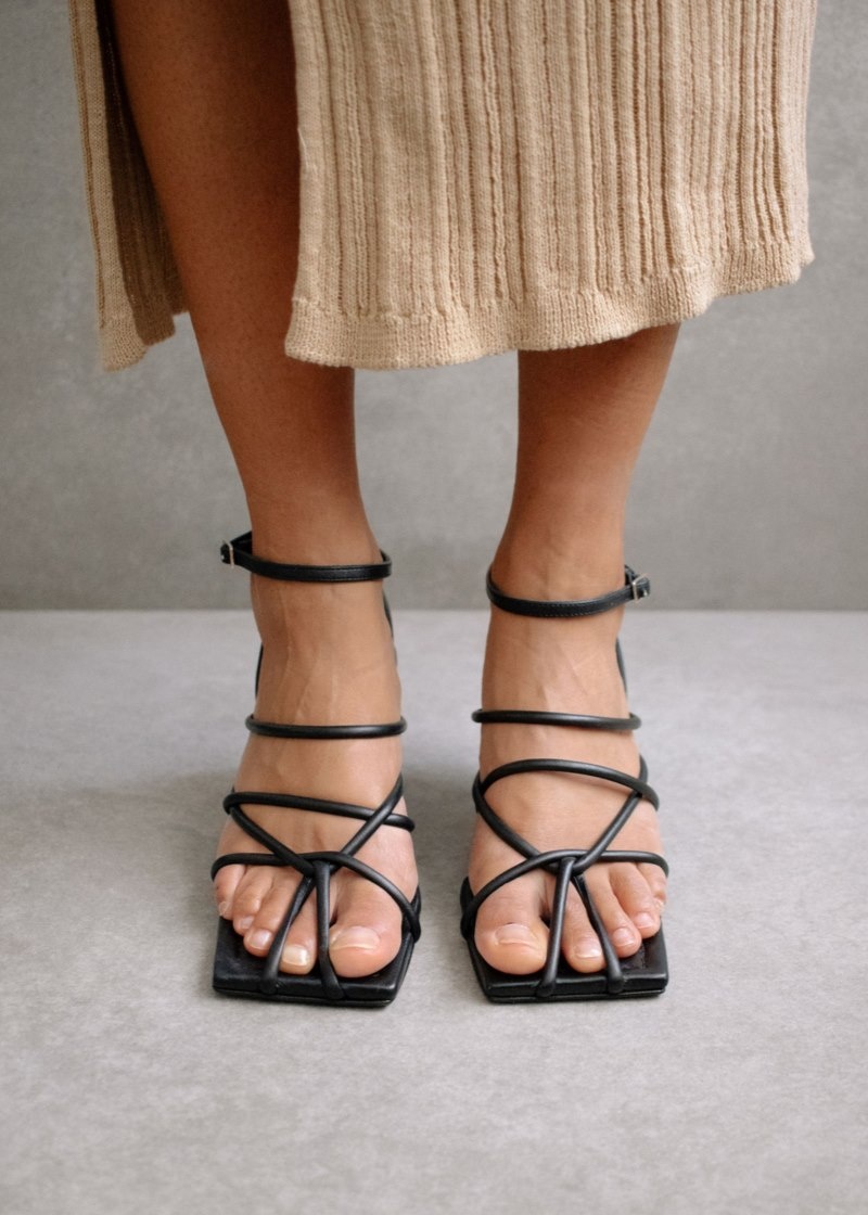 Women's Alohas Ginza Square Toe Kitten Heel Sandals Sandals Black NZ | U7V-9238