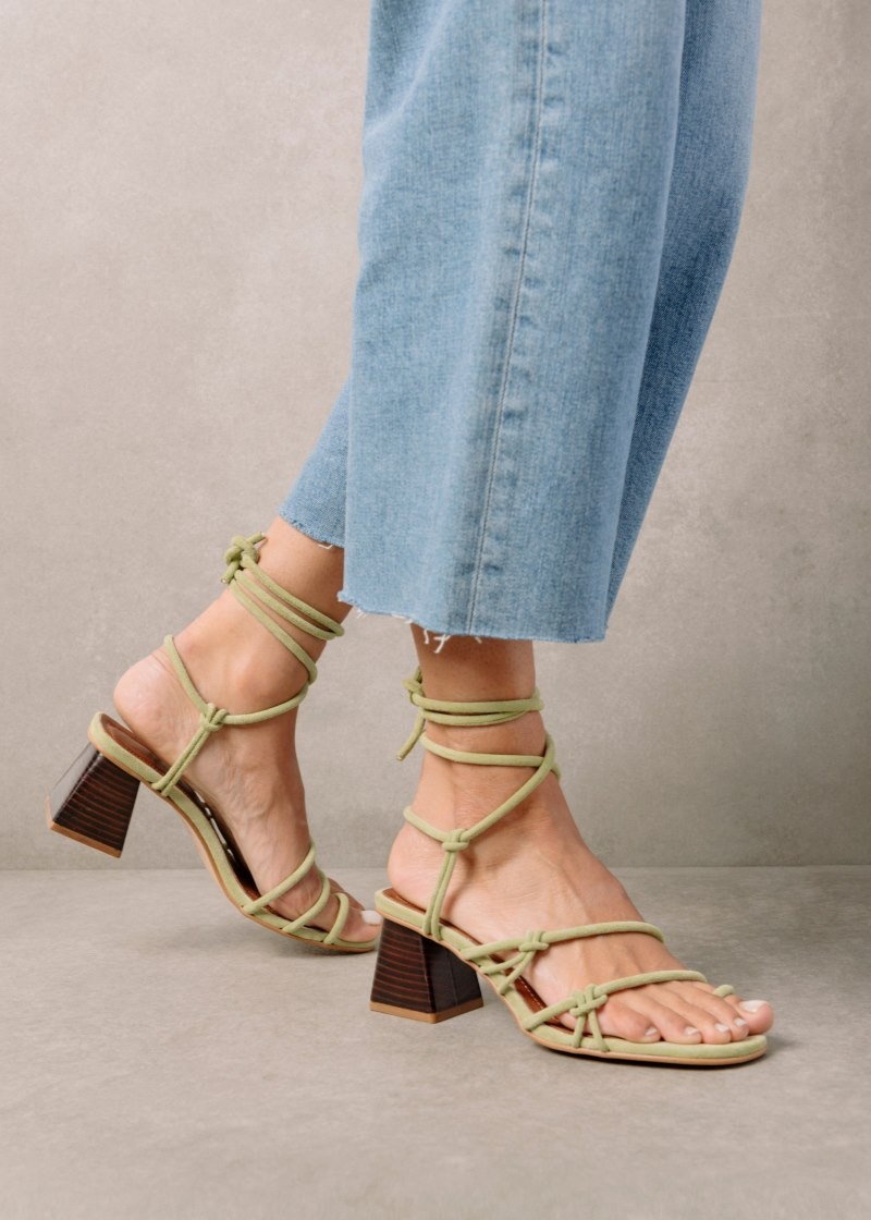 Women's Alohas Goldie Suede Lace-up Sandals With Block Heel Sandals Green NZ | T6P-4605