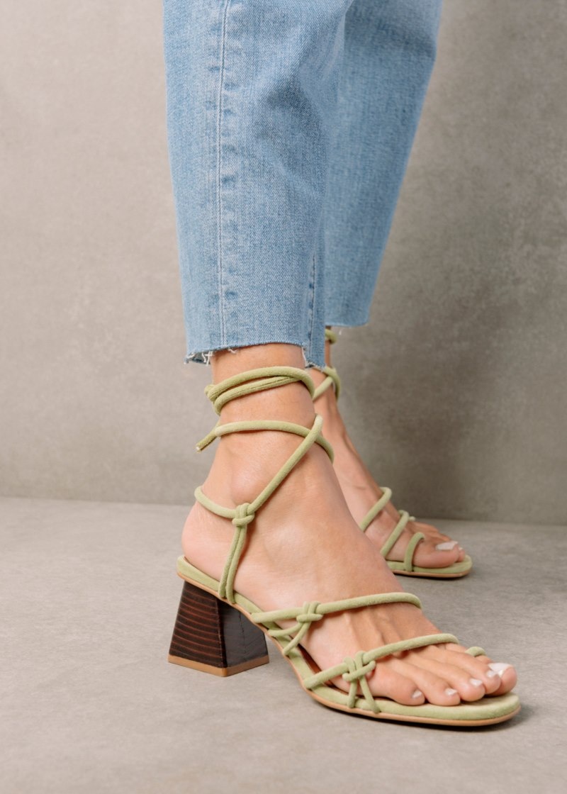 Women's Alohas Goldie Suede Lace-up Sandals With Block Heel Sandals Green NZ | T6P-4605