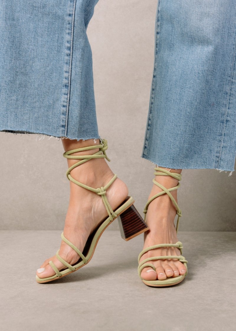 Women's Alohas Goldie Suede Lace-up Sandals With Block Heel Sandals Green NZ | T6P-4605