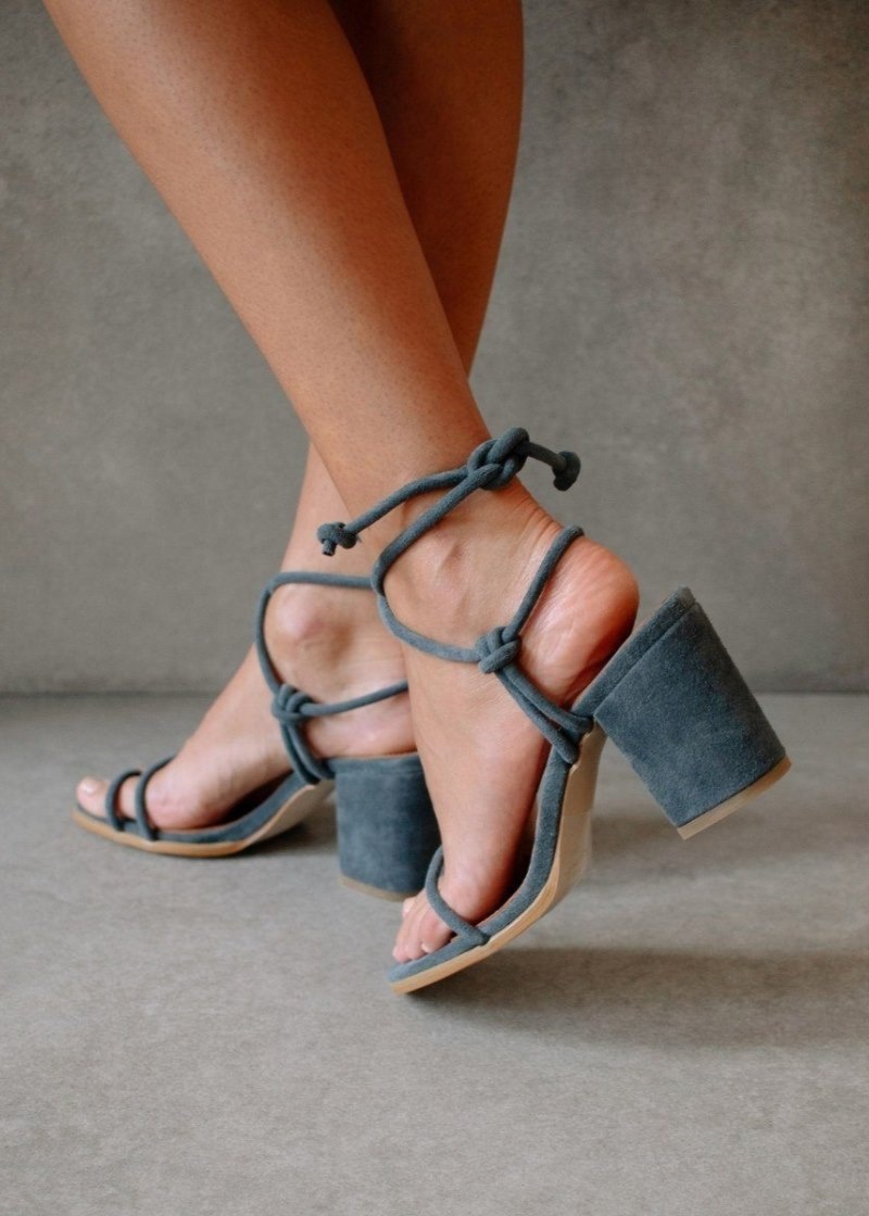 Women's Alohas Grace Suede Strappy Sandals With Block Heel Sandals Grey NZ | N2K-4060