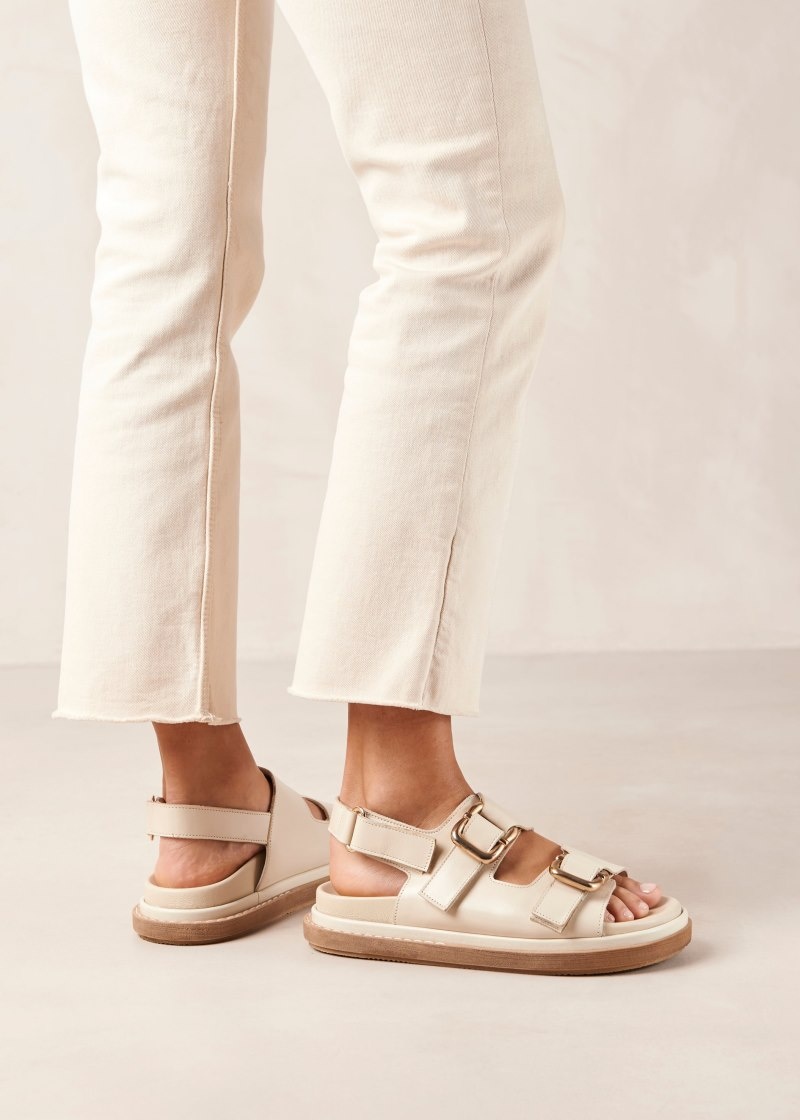 Women's Alohas Harper Leather Two-strap Sandals Sandals White NZ | L2X-8831