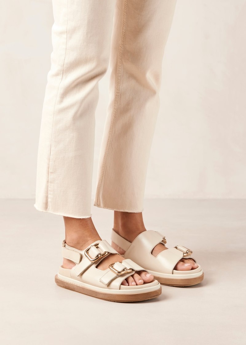 Women's Alohas Harper Leather Two-strap Sandals Sandals White NZ | L2X-8831