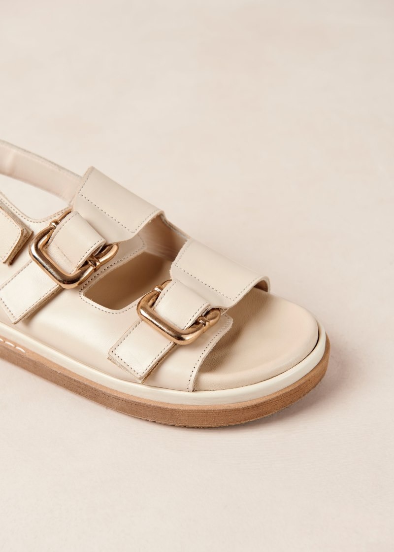 Women's Alohas Harper Leather Two-strap Sandals Sandals White NZ | L2X-8831