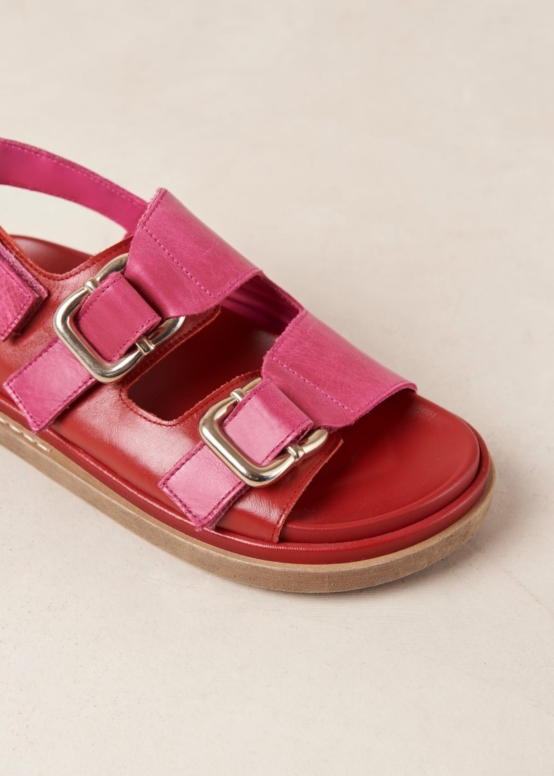 Women's Alohas Harper Leather Two-strap Sandals Sandals Red NZ | X0W-3403