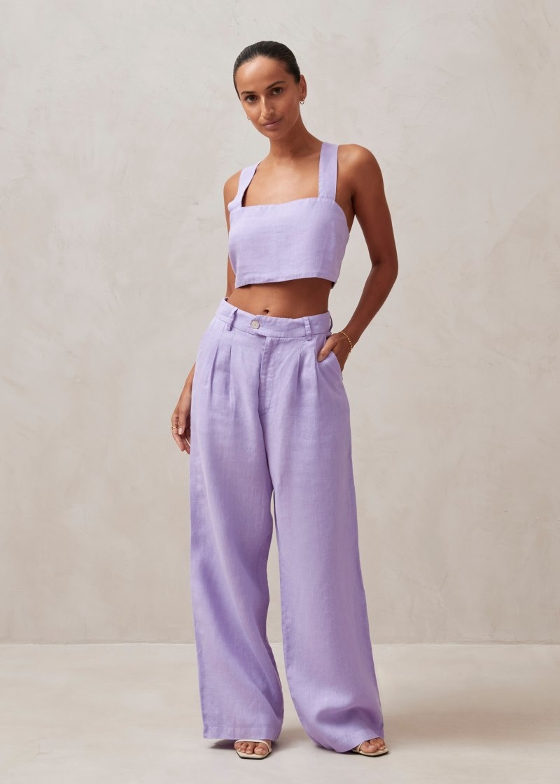 Women's Alohas Kaede Linen Wide-leg Pants Pants Purple NZ | Q2A-7879