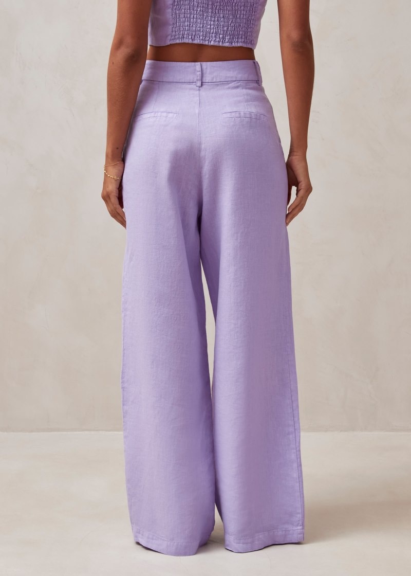 Women's Alohas Kaede Linen Wide-leg Pants Pants Purple NZ | Q2A-7879