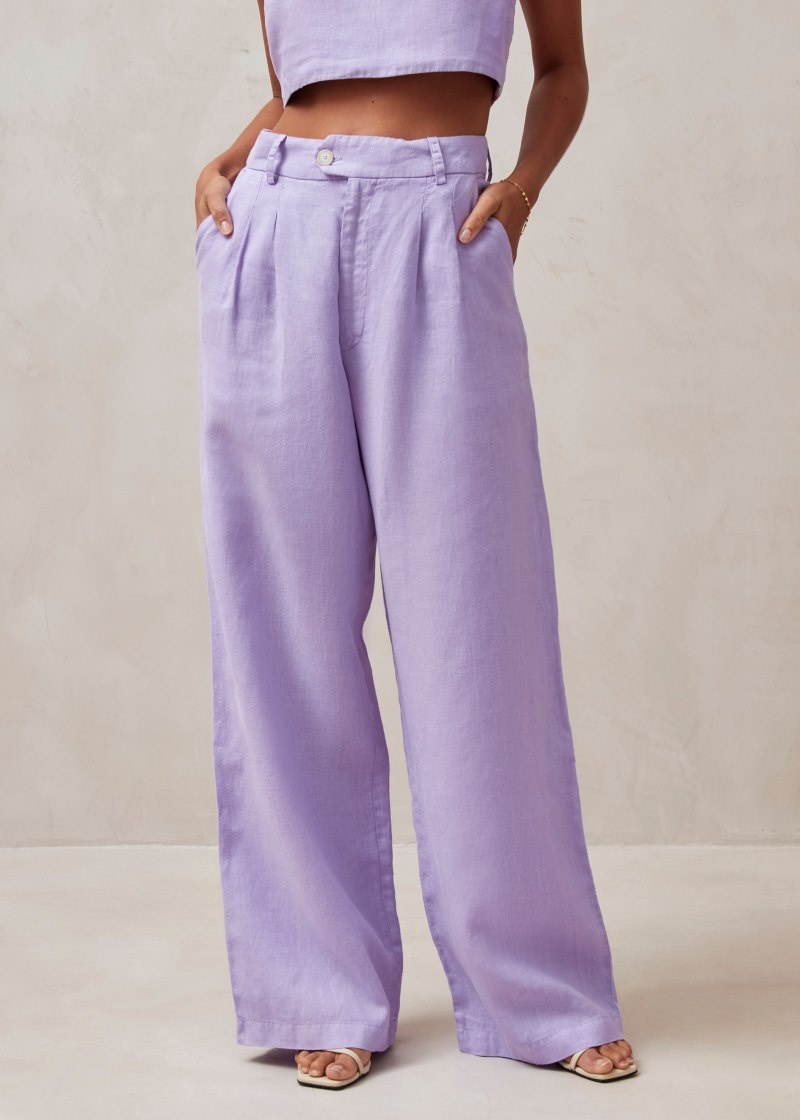 Women's Alohas Kaede Linen Wide-leg Pants Pants Purple NZ | Q2A-7879