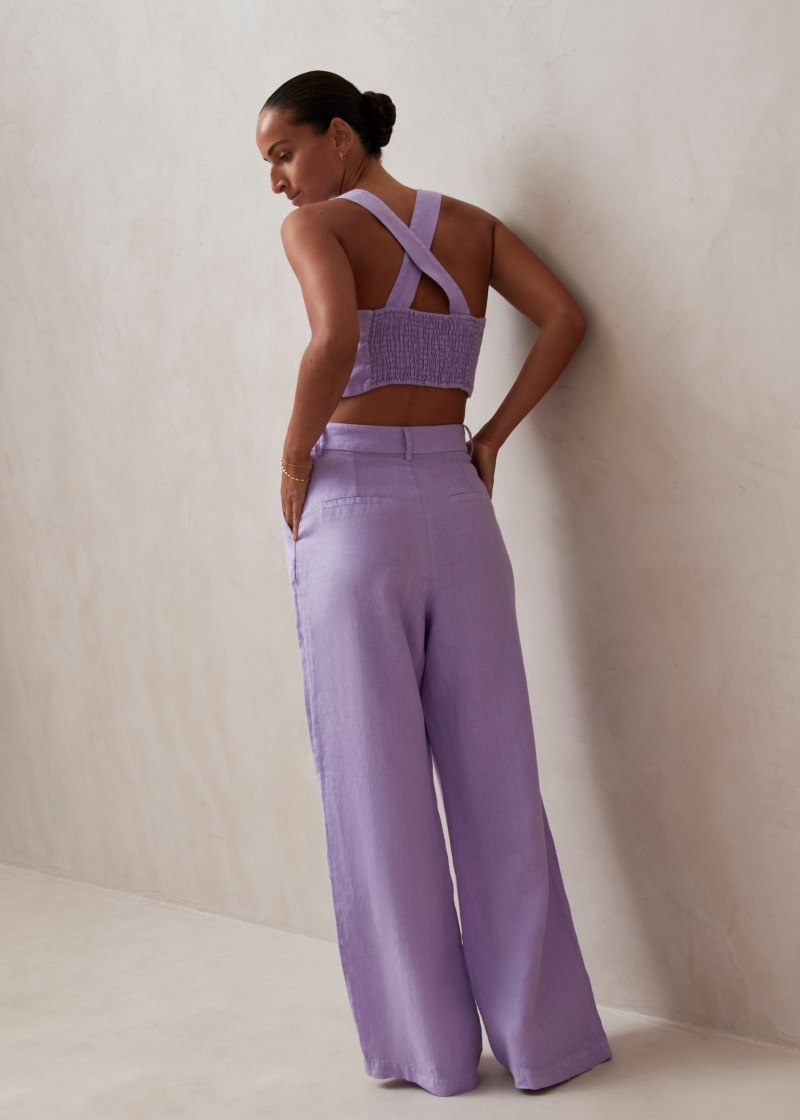 Women's Alohas Kaede Linen Wide-leg Pants Pants Purple NZ | Q2A-7879