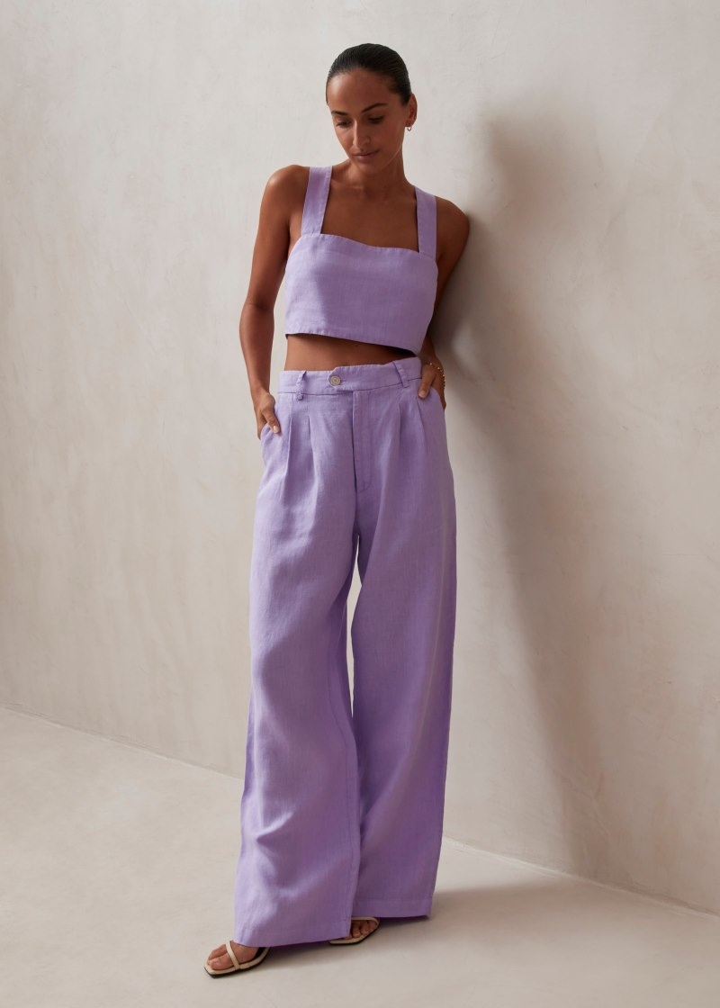 Women's Alohas Kaede Linen Wide-leg Pants Pants Purple NZ | Q2A-7879