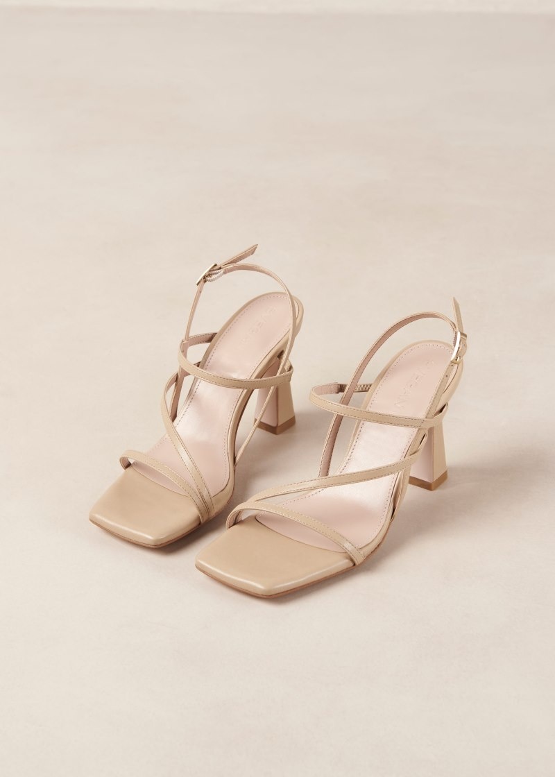 Women's Alohas Kassia Vegan Leather Strappy Sandals Heels Beige NZ | E8T-0205