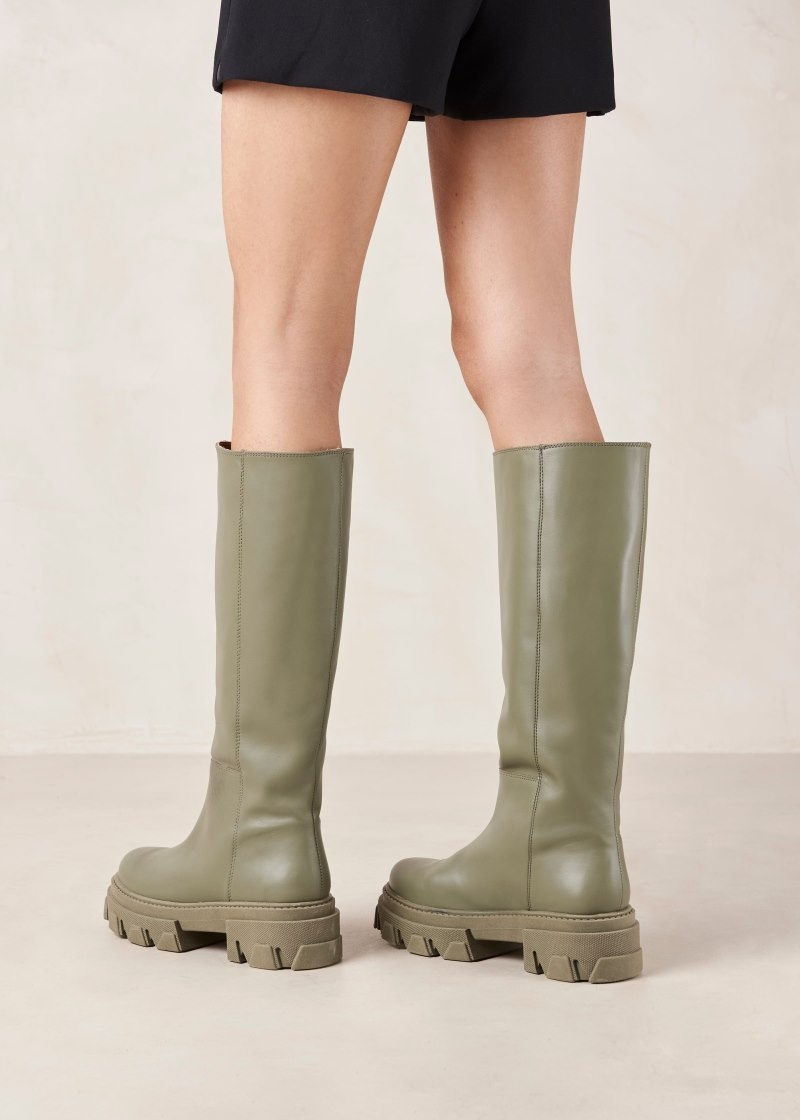 Women's Alohas Katiuska Leather Knee-high Boots With Platform Soles Knee High Boots Green NZ | C8T-4348