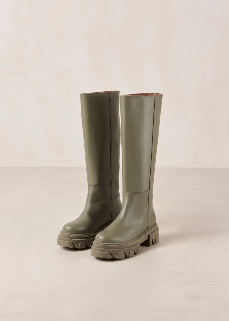 Women's Alohas Katiuska Leather Knee-high Boots With Platform Soles Knee High Boots Green NZ | C8T-4348