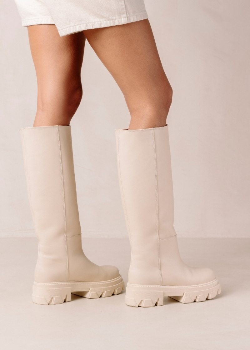 Women's Alohas Katiuska Leather Knee-high Boots With Platform Soles Knee High Boots White NZ | L6B-8687