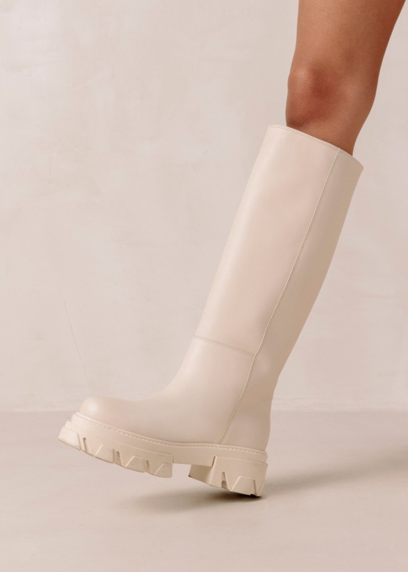 Women's Alohas Katiuska Leather Knee-high Boots With Platform Soles Knee High Boots White NZ | L6B-8687